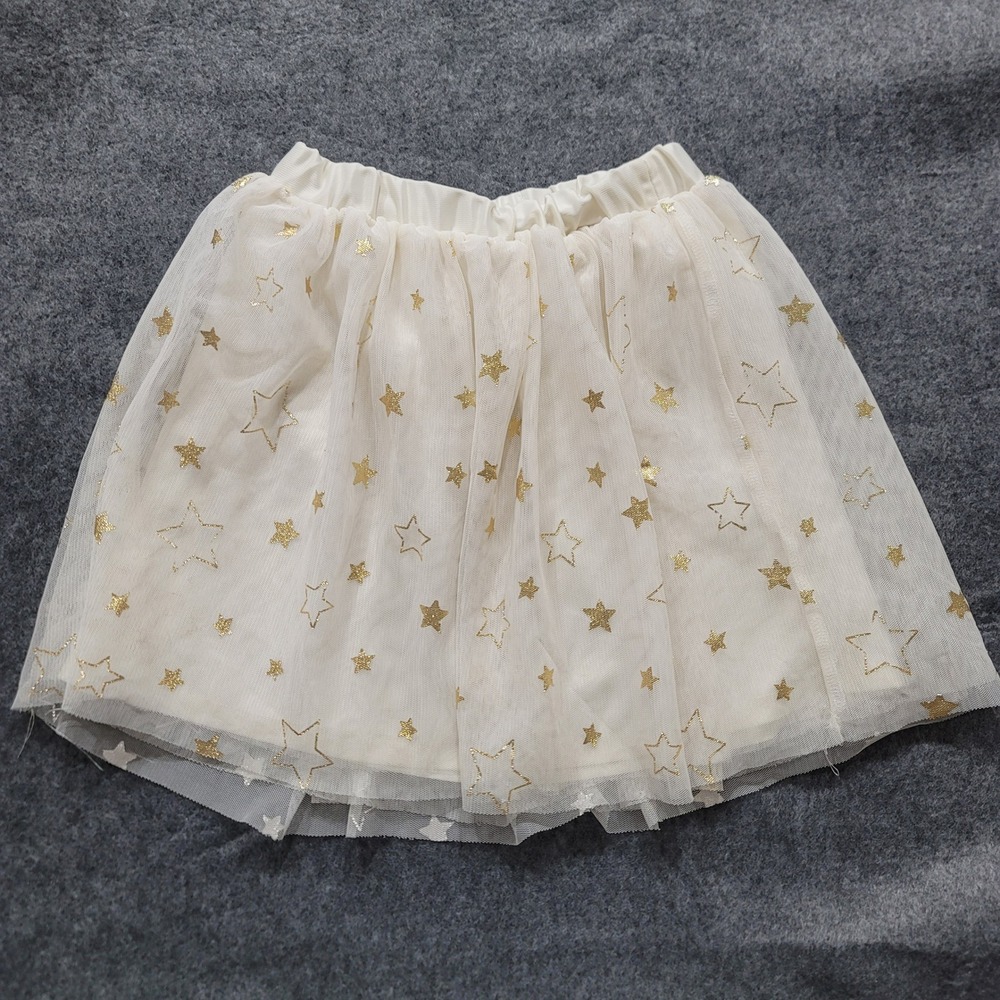 Holiday Time Girls Star Tulle Skirt‎ XS 4-5 Cream Gold Twirl Skirt